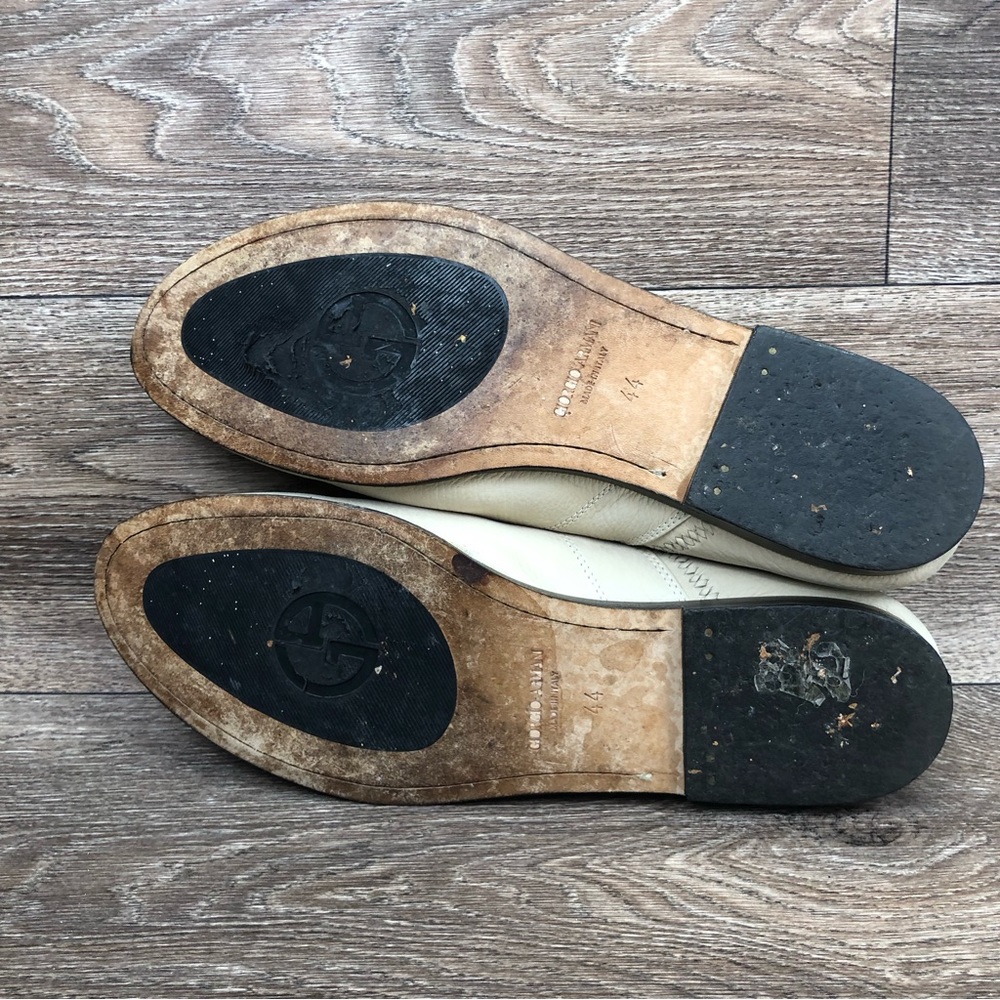 Giorgio Armani Cream Leather Almond Toe Slip On Loafers Men's 44/ US 10.5 - Picture 15 of 15